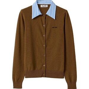 Miu Miu Brown Cashmere Detachable-Collar Cardigan — Size Small (IT 38)